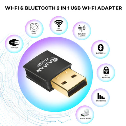 HW600BT USB 2-in-1 WiFi and Bluetooth Adapter